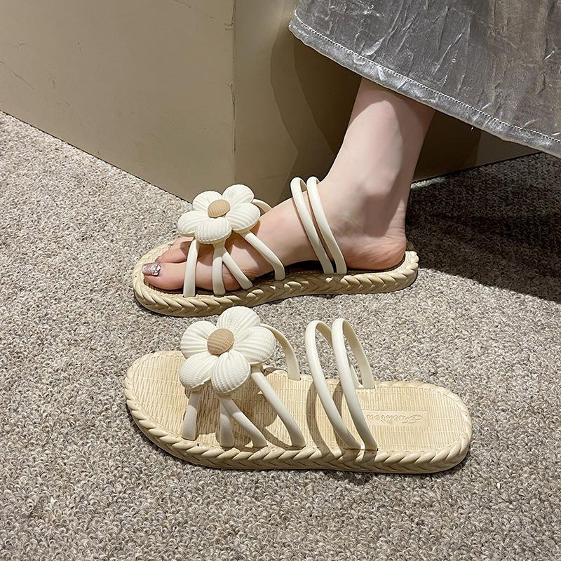 

Women s Floral Flip Flops Convertible Sandals with Woven Sole for Summer Beach 36 бежевый