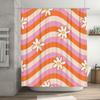 Vintage Style Shower Curtain with Striped Floral Design for Bathroom Decor Pink Orange White Color Set of 2 Panels Size180x180cm