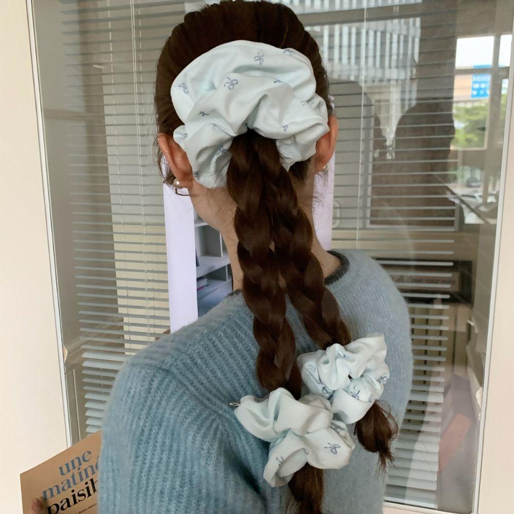 Handmade Blue Bow Hair Ties High Elasticity Hair Accessories Kawaii Hairband