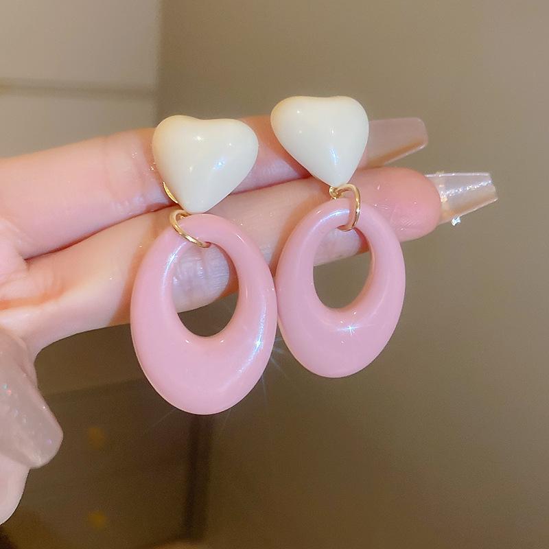 Super fairy pink flower love fringed earrings versatile temperament earrings light luxury earrings women
