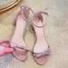 Bow Women Heeled Sandals Open Toe High Heels Shoes Woman 2025 Chunky Elegant Pumps Summer Shallow Dress Sandalias Mujer