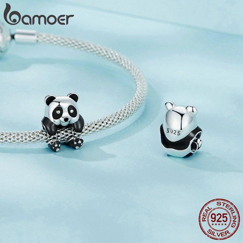 WOSTU 925 Sterling Silver Enamel Animals Bamboo Panda Pendant Lovely Pet Beads Fit Original Bracelet Bangle DIY Jewelry Gift