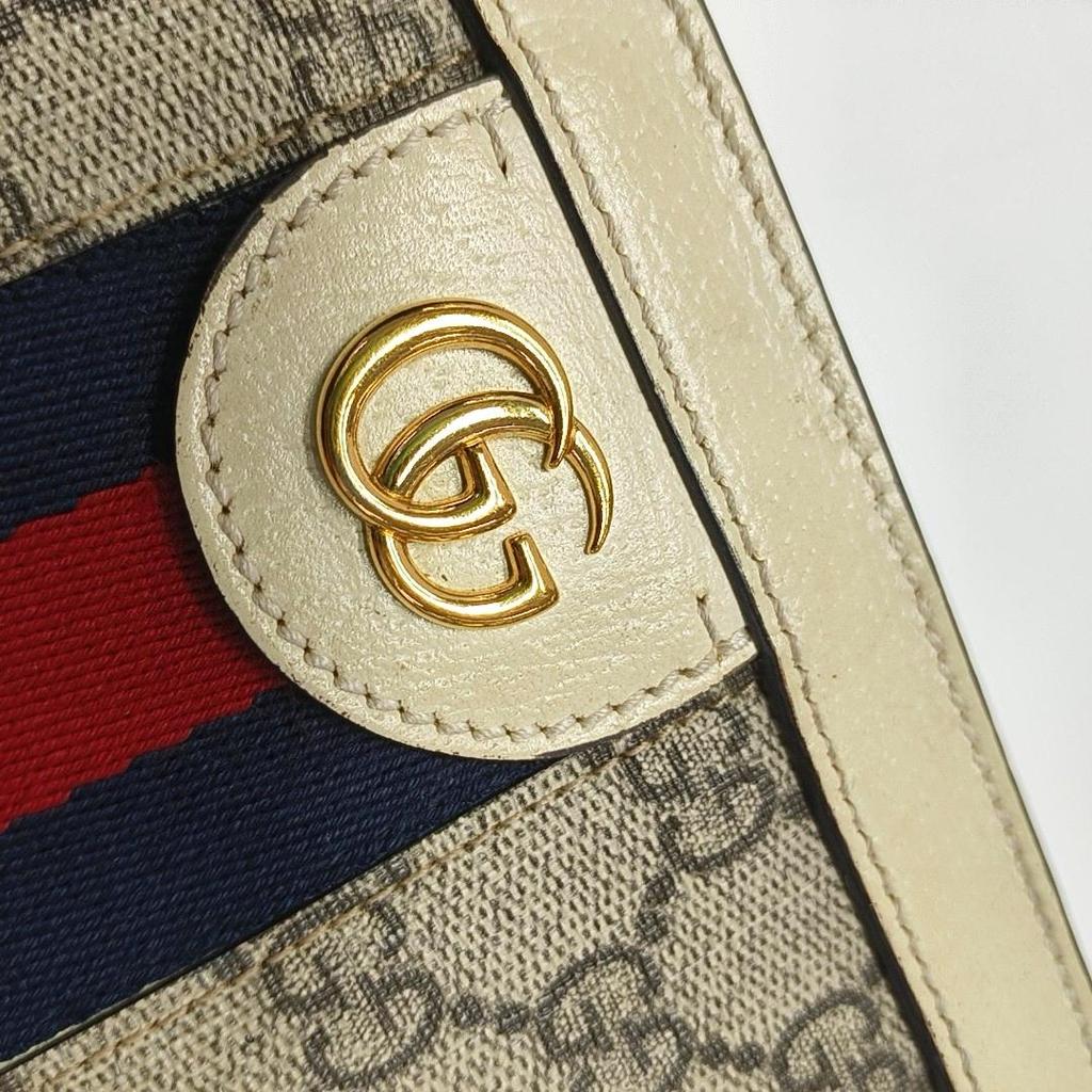 [Pre-Owned] Ophidia Vintage Logo Chain Stripe Web Canvas And Leather Envelope Clutch Bag - Very Good #1QDZBVG