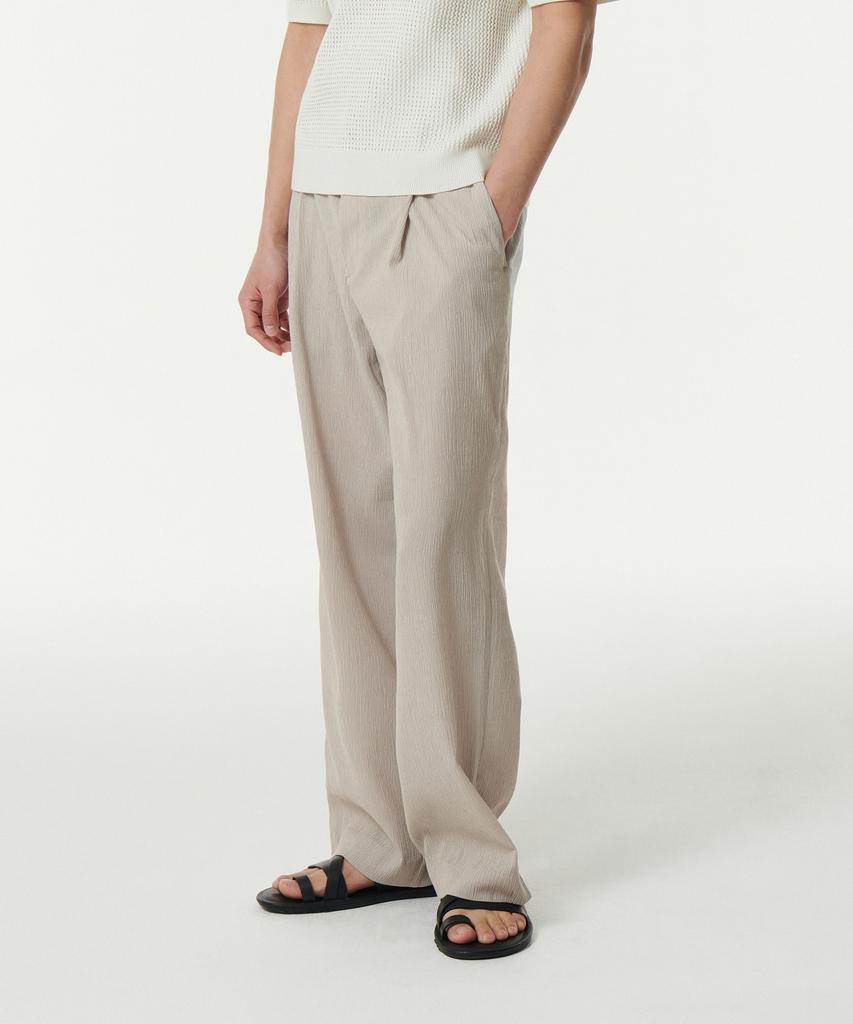 Musinsa Standard Crinkle One-Pleat Wide Elastic Pants [Light Beige]