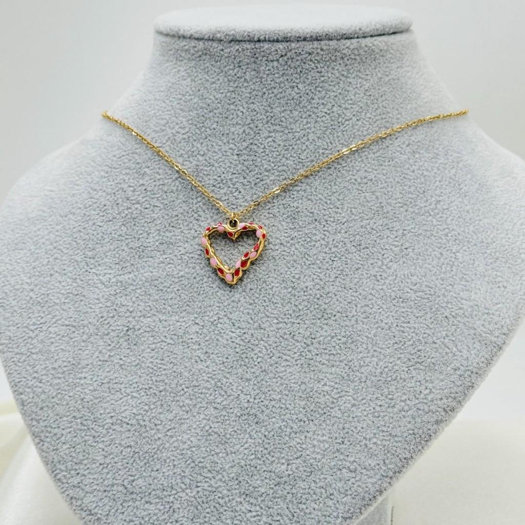 Stainless Steel Heart Pendant Necklace with Spotted Oil Drip - Fashionable Ins Style