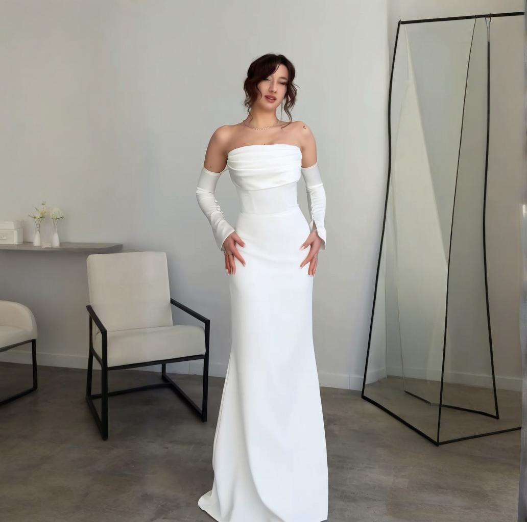 

Летнее европейское и американское вечернее платье без бретелек на молнии, приталенное, однотонное, 2025 Small белый