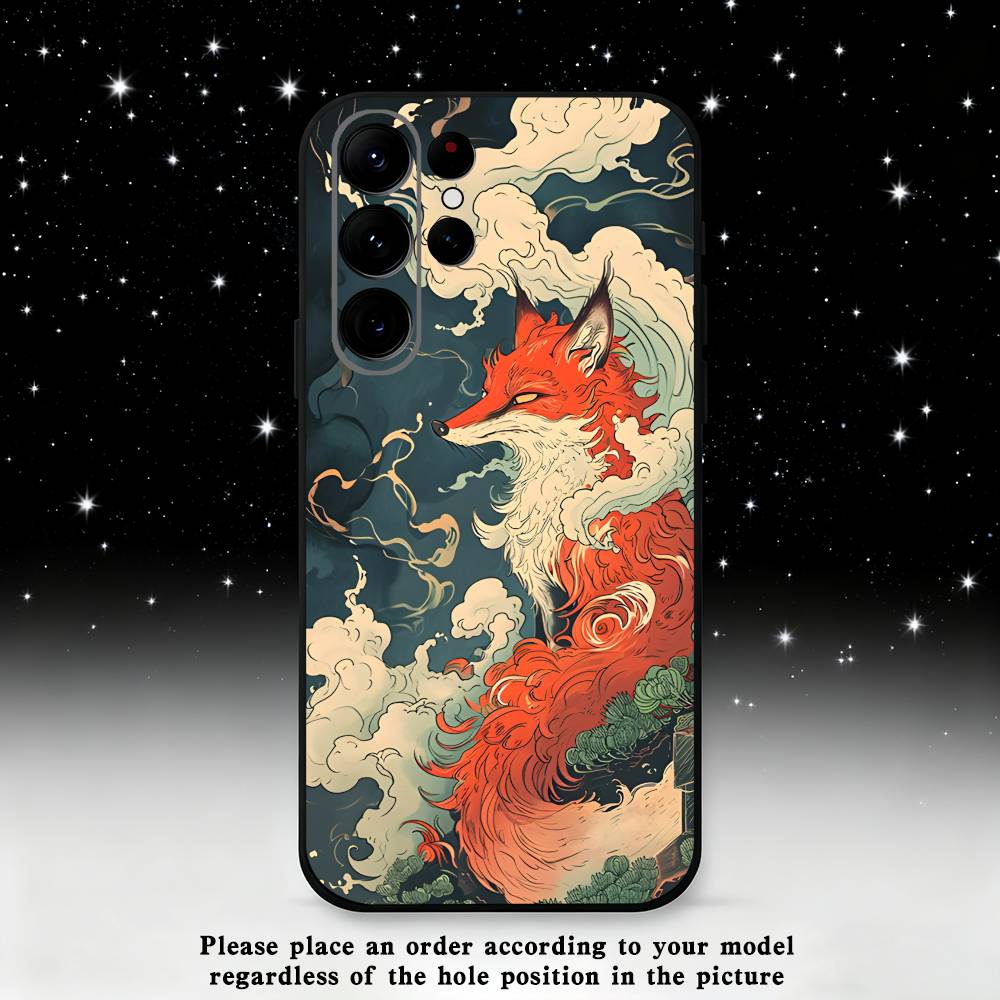 Nine tailed fox Phone Case For Samsung S25,S24 Ultra,S20,S30 plus,S22 plus,S23,S30 Ultra 5G Silicone Black Shell