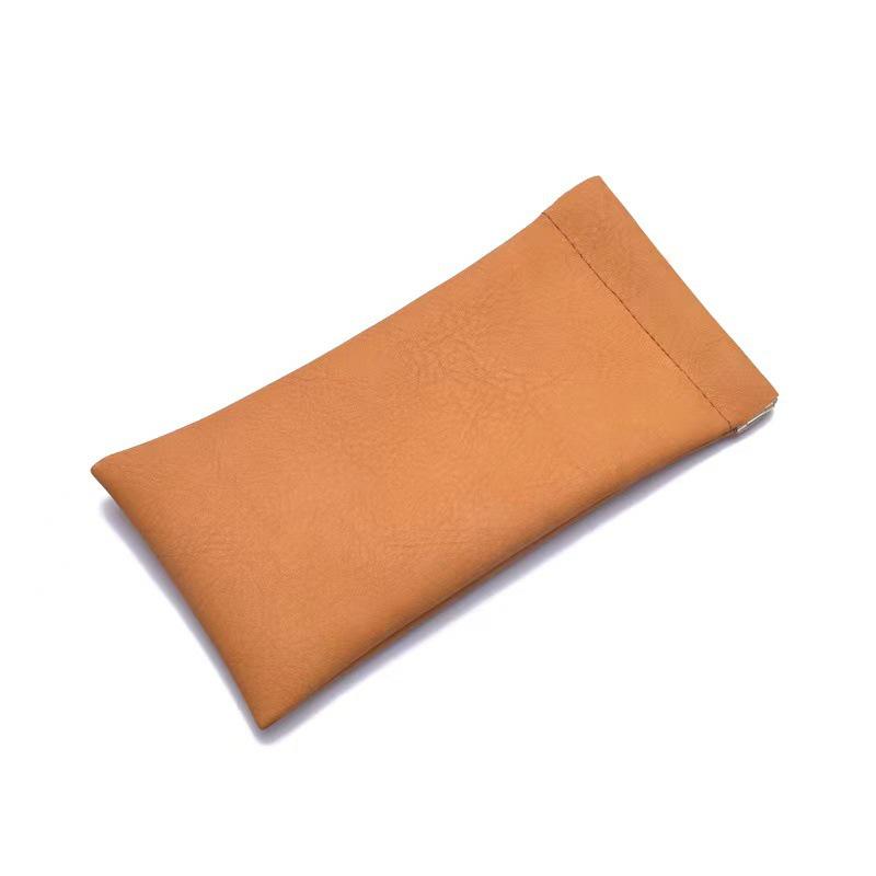 Unisex Leather Glasses Case with Automatic Snap Closure - Soft Cosmetic Storage Bag