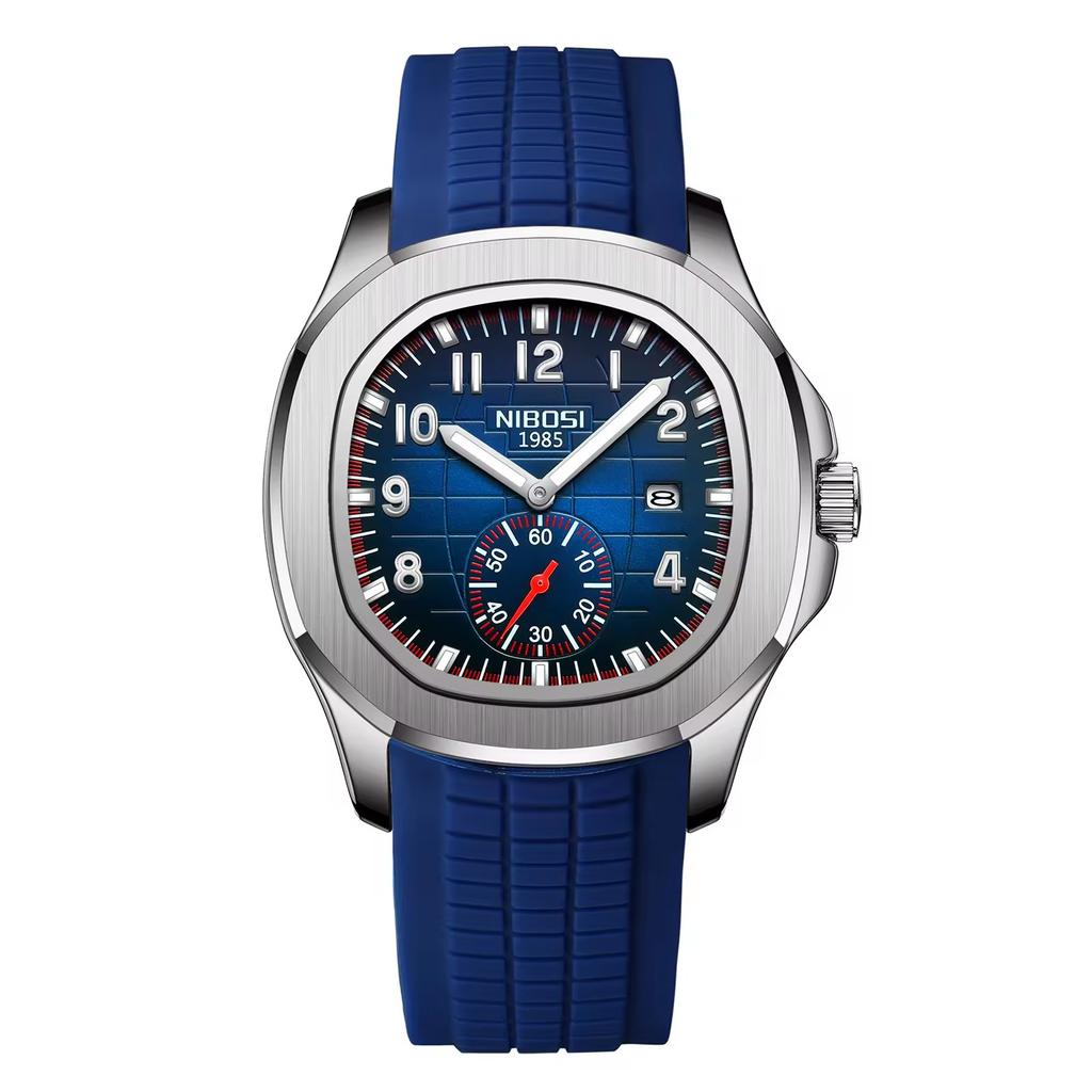 Nibosi 2653 Fashion Mens Trendy Wristwatch Auto Date Chronograph Silicone Stainless Steel Strap Men's Quartz Watch for Men Reloj