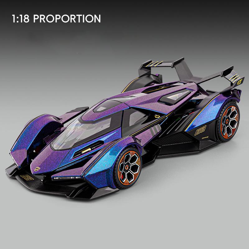 1/18 Lamborghini Vision Gran Turismo V12 GT Supercar Alloy Car Model Sound and Light Pull Back Children's Toy Collectibles Birthday Gift