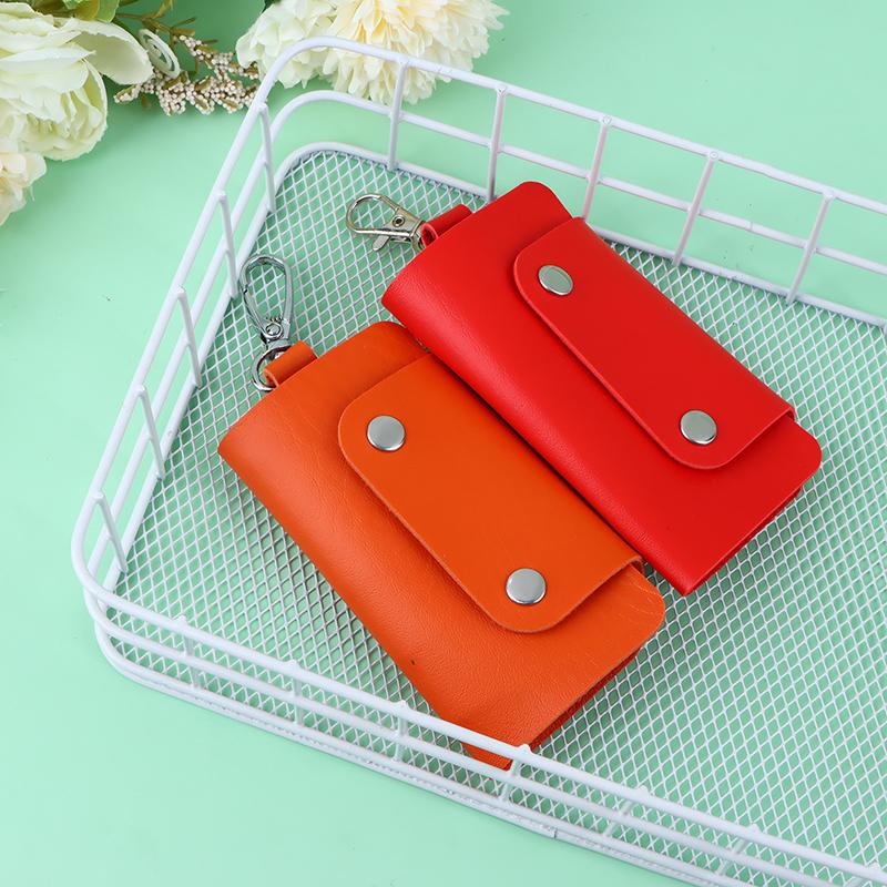 1Pc Portable Pu Leather Housekeeper Holders Car Key Holder Bag Case Unisex Wallet Cover Simple Solid Color Storage Bag