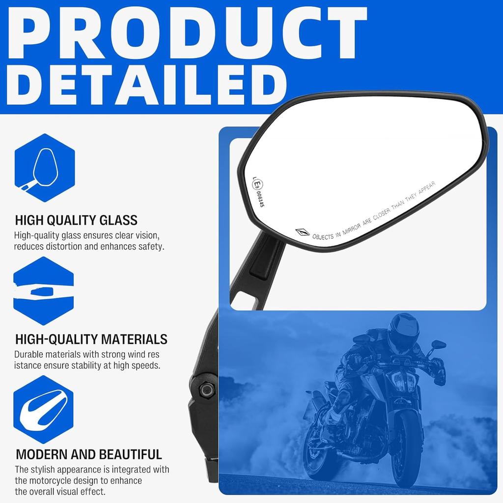DREAMIZER Universal Motorcycle Mirrors Black M8 M10 Motorcycle Rear View Mirror w/Handlebar Mount Compatible with Honda CB250R CB1000R CBR650R Yamaha