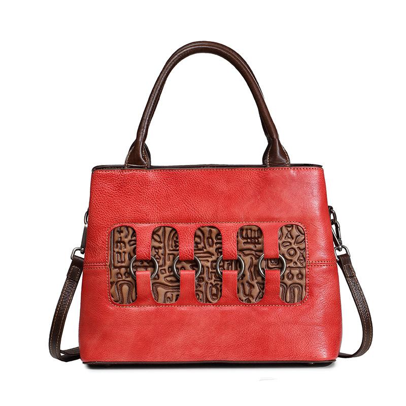 Johnature Dámské luxusní kabelky z pravé kůže pro volný čas Retro ručně vyráběné velkokapacitní kabelky přes rameno a crossbody z hovězí kůže