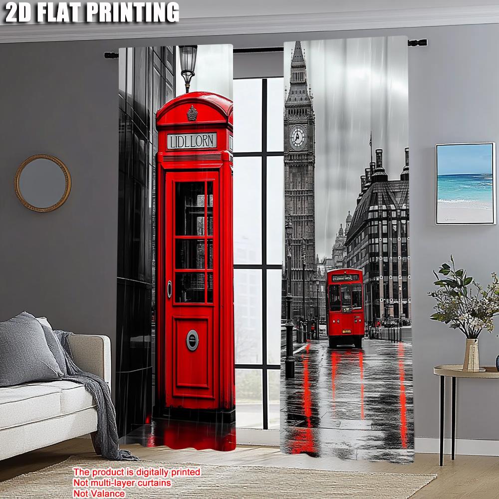 2pcs   Curtain Popular 2D print London Telephone Booth Polyester (without rod) Room Decor Perfect for Study   Living Room   Kitchen