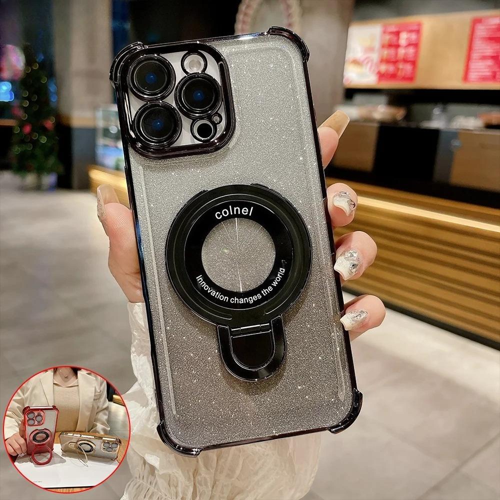 Luxury Magnetic Glitter Phone Case For Xiaomi 14T 13T 12T Pro 14 15 Ultra 11 Lite 5G NE 15 12S 12X Bracket Protective Cover