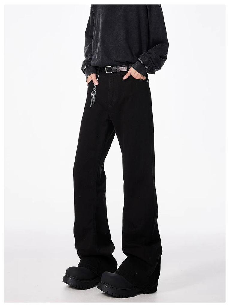 2025 Men's Black Bootcut Micro-Flared Jeans, Slim Straight Leg - Spring/Autumn Vibe