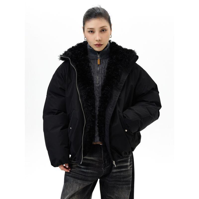 Kisko Winter American-Style Mountain Carving Fur Collar Warm Oversized Cotton Jacket for Men and Women, High-End Casual Coat, Couple's Trendy Style