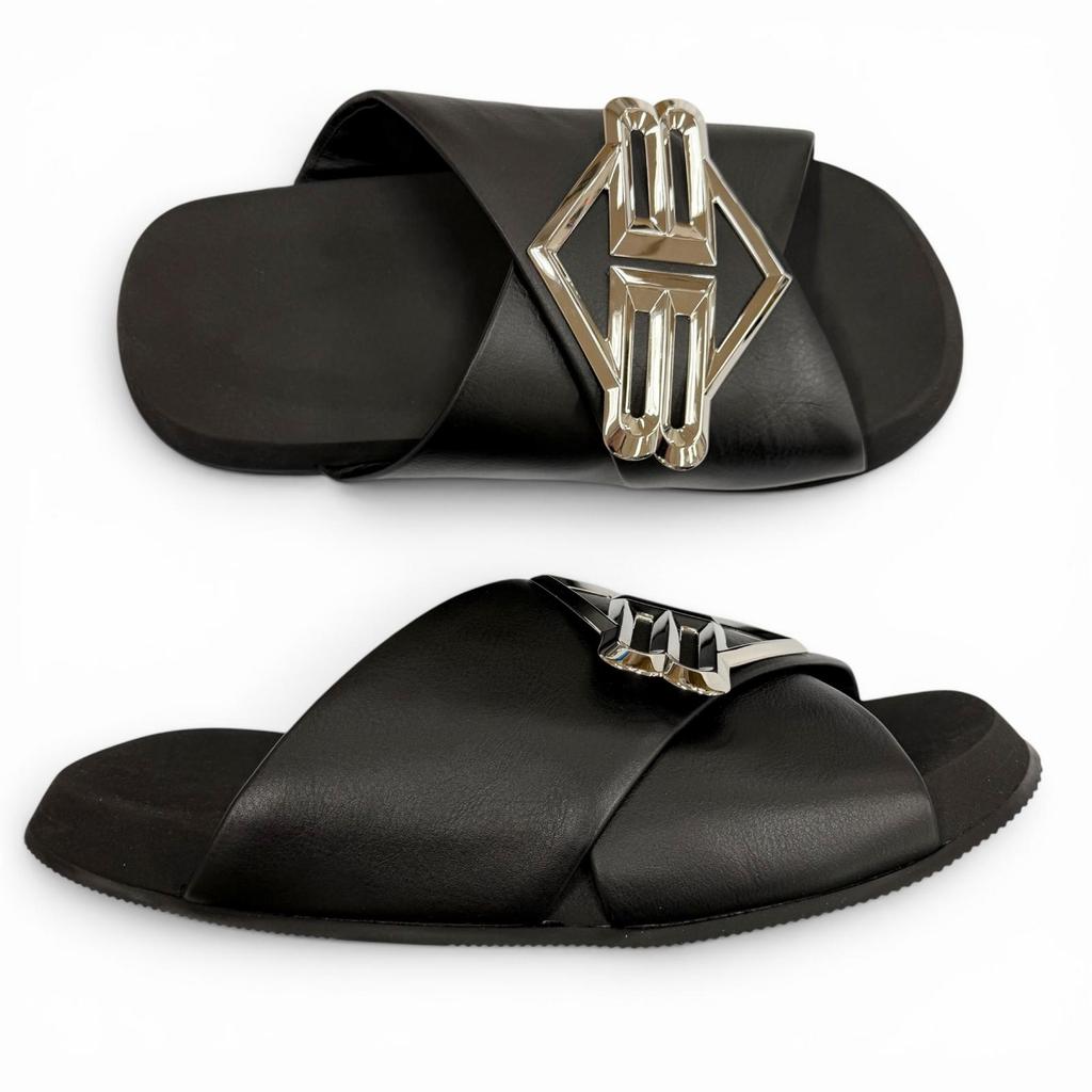 Pristine BALENCIAGA Sandals SUNSET FLAT BB black leather mens 42 828478 Used