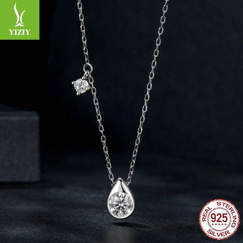 50 Points Moissanite Water Drop Necklace, Charm Temperament S925 Sterling Silver Sparkling Collarbone Chain Jewelry