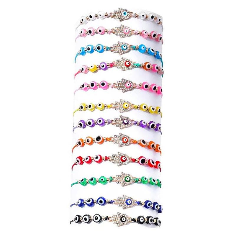 12Pcs Evil Eye Lucky Bracelet Set For Women Crystal Hand Cross Charm Adjustable Rope Chain Wrap Bangle Men Fashion Party Jewelry