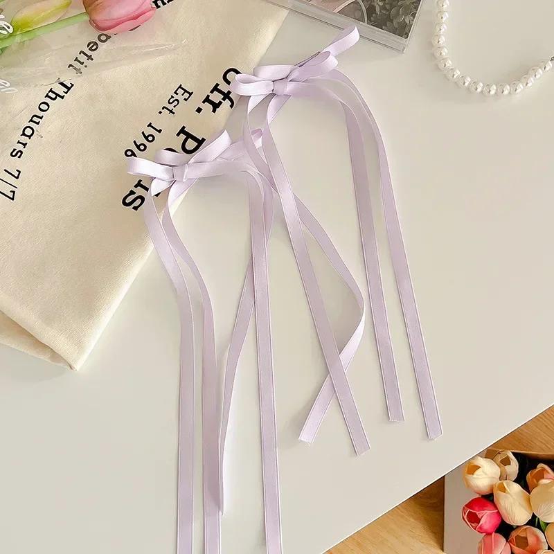 New Solid Color Ribbon Bow Hair Clips for Girls Fashion Korean Sweat Long Tassel Women Barrettes Hairpin Accessories