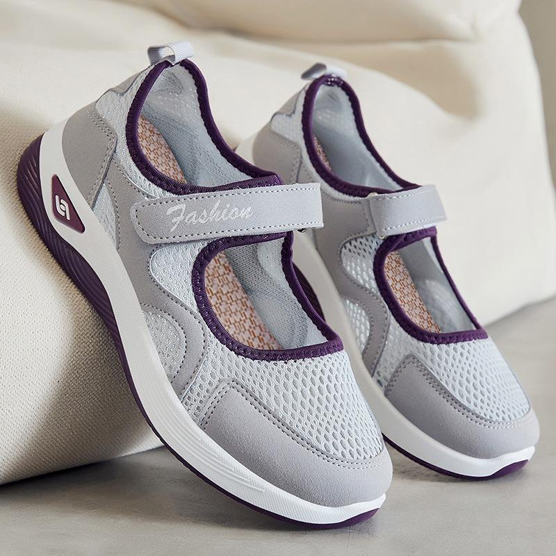 Versatile Middle-aged and Elderly Mother's Shoes, Soft Sole, Non-fatiguing Flat Shoes, Breathable Hook-and-loop Casual Shoes.