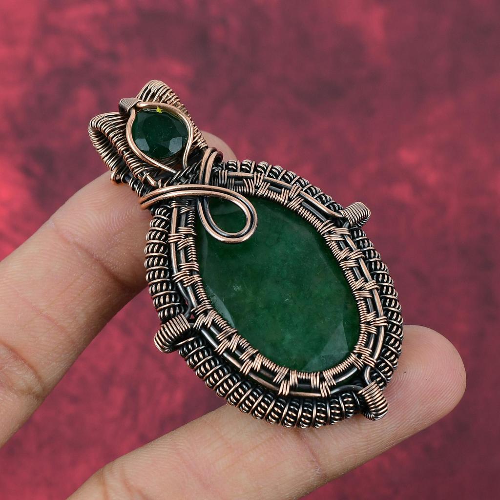 Faceted Zambian Emerald Pendant Copper Wire Wrapped Pendant Handmade Jewelry Gemstone Pendant Copper Wire Wrap Jewelry Anniversary Gifts