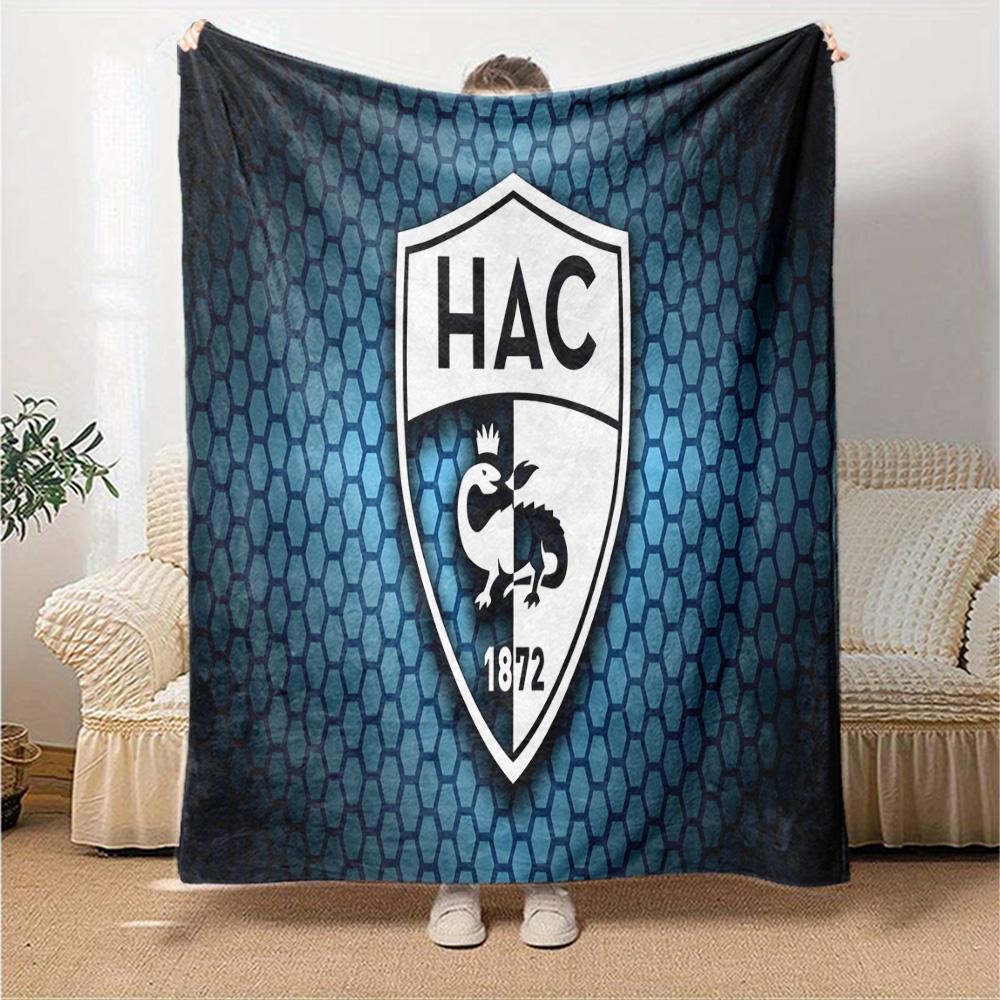 Le Havre Crest Heritage Flannel Blanket, Soft Polyester, Modern Design, All-Season for Camping, Travel, Gifts for holidays or birthdays