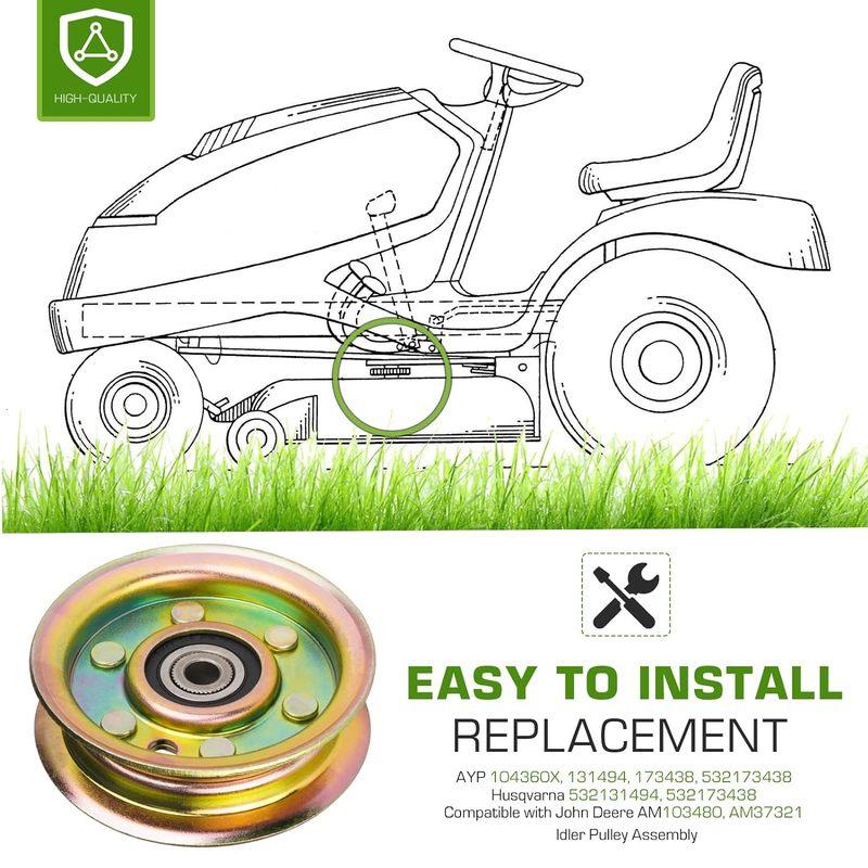 2 Pack Flat Idler Pulley Replaces for AYP Husqvarna 532131494 532173438 131494 173438 John Deere AM103287 Lawn Mower Tractor