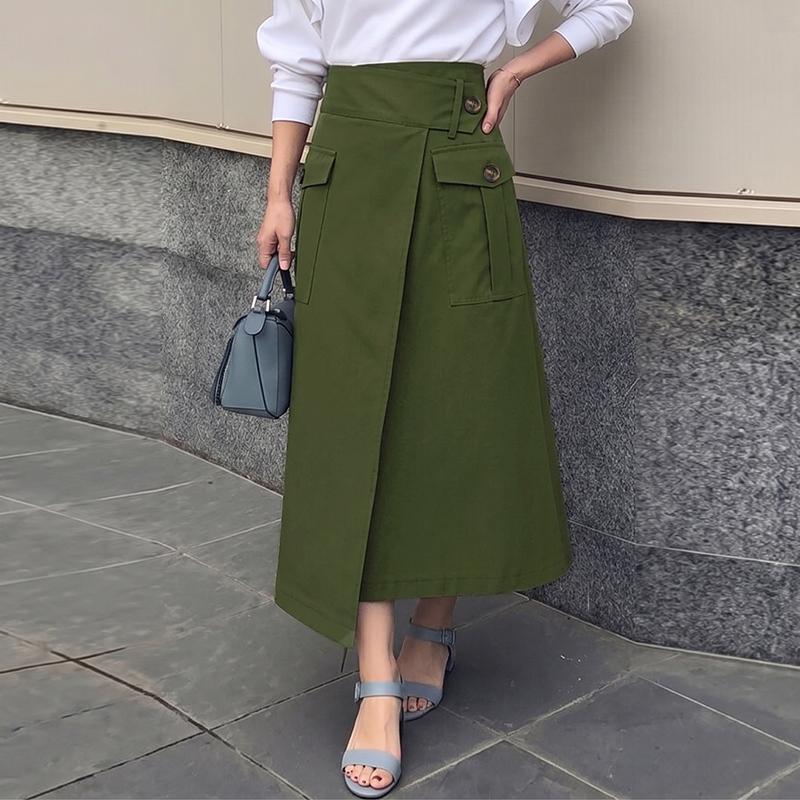 ZANZEA Women Casual Elastic Waist Solid Color Midi Skirts