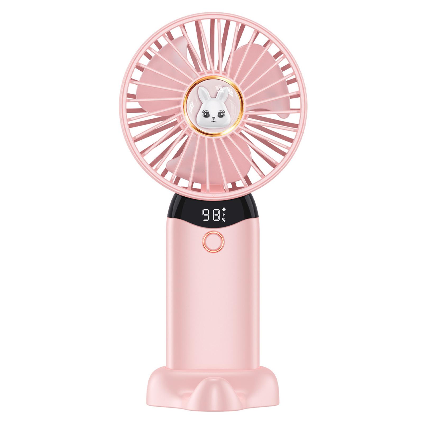 Usb Handheld Electric Fan 4 Adjustable Levels Digital Display Strong Wind Long Endurance Cooling Fan pink#0