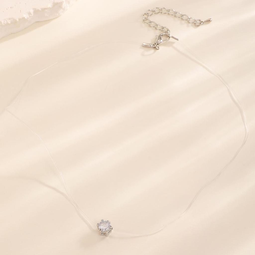 Colar de Linha de Pesca Invisível de Vidro Gota d'Água da Moda Transfronteiriço para Mulheres - Simples, Moderno, Empilhável Corrente de Clavícula Multicamadas