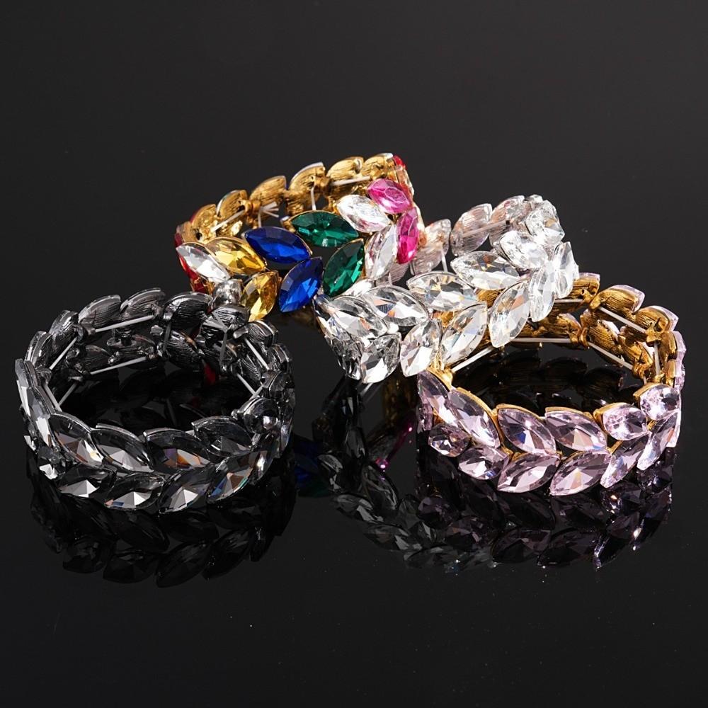 Elastic Band Rhinestone Bracelet Marquise Shape Geometric Charm Bracelet for Women