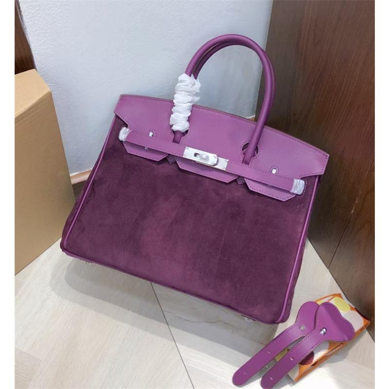 Retro hand-sewn, first layer swift cowhide suede BK25/30cm genuine leather handbag women's bag