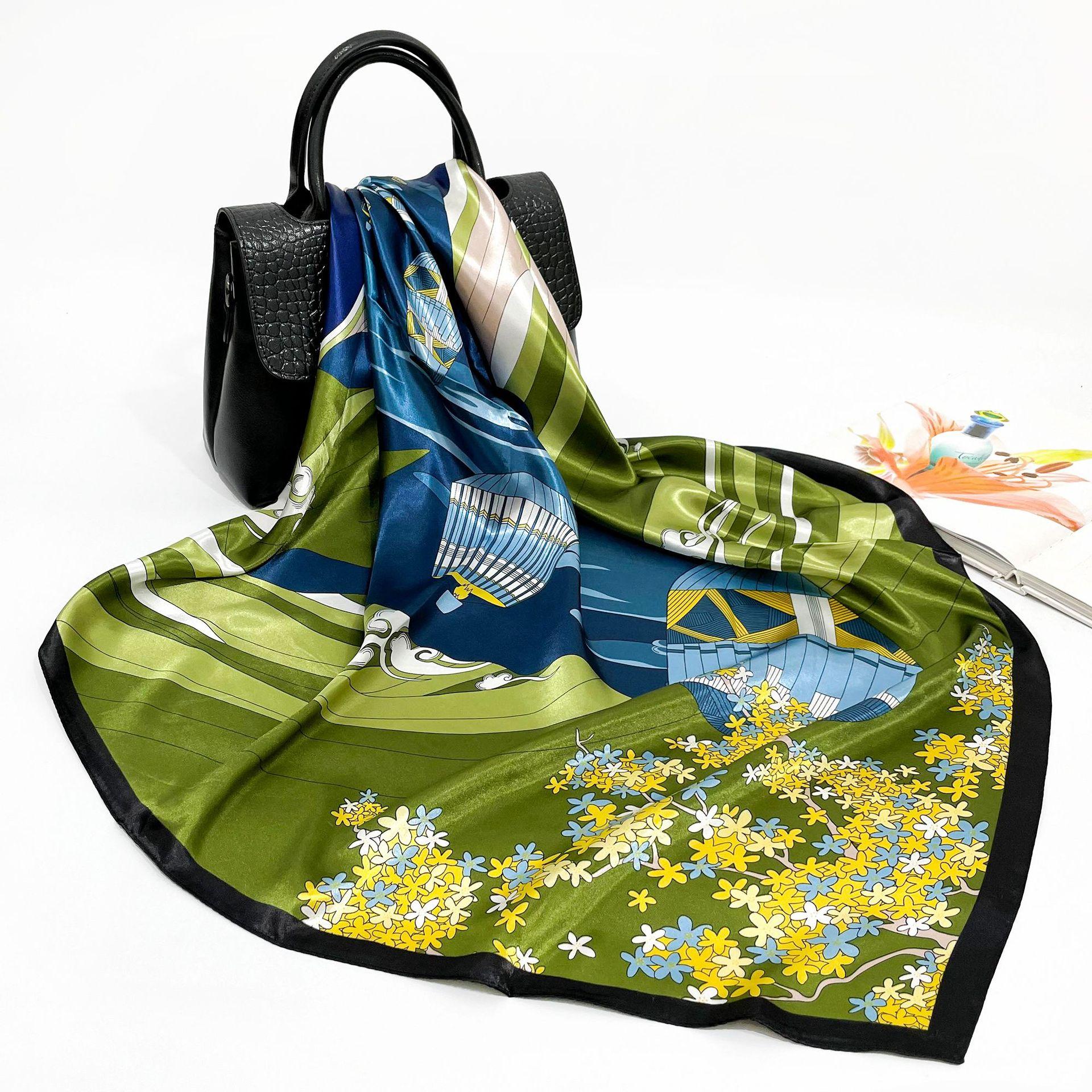 

Высококачественные роскошные шелковые шарфы, повязка на голову, шарфы, шейный шарф для женщин, шелковый шарф с цепочкой, женская декоративная шаль 90*90cm