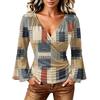 Women's Casual V-Neck Long Sleeve Floral Print Blouse