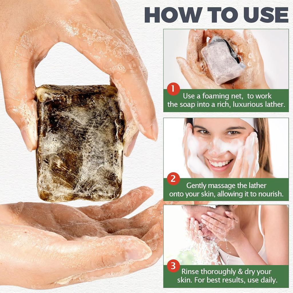 Raw African Black Soap for Oily Skin, Dark Spots Pure & Natural Ingredients - Organic Face and Body Wash Soap