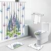 Pink Flower Plant Shower Curtains Cactus Lavender Floral Scenery For Bathroom Curtain Non-Slip Bath Mat Toilet Cover Set Carpet