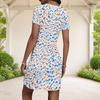 Women Plus Size Round Neck Short Sleeve Patchwork Printed Fitted Mini Dress Black White Grey