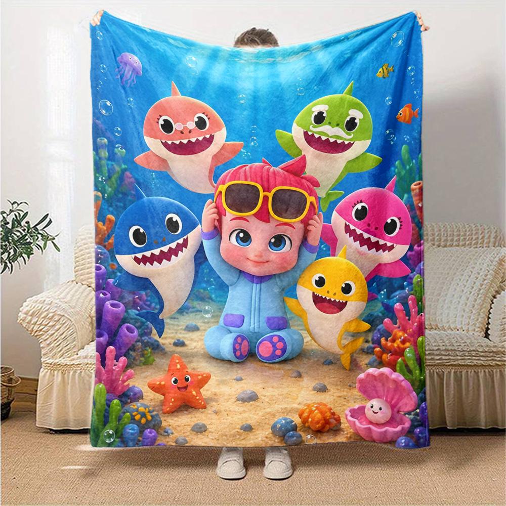 Shark Theme Printed Blanket - Perfect for Couch, Bed, Travel & Outdoor Use | Machine Washable, Cozy & Durable.