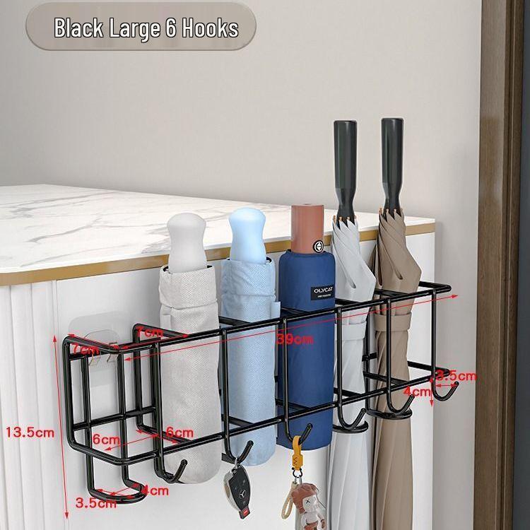 Wall-Mounted Umbrella Rack with Hooks for Entrance Doorway
