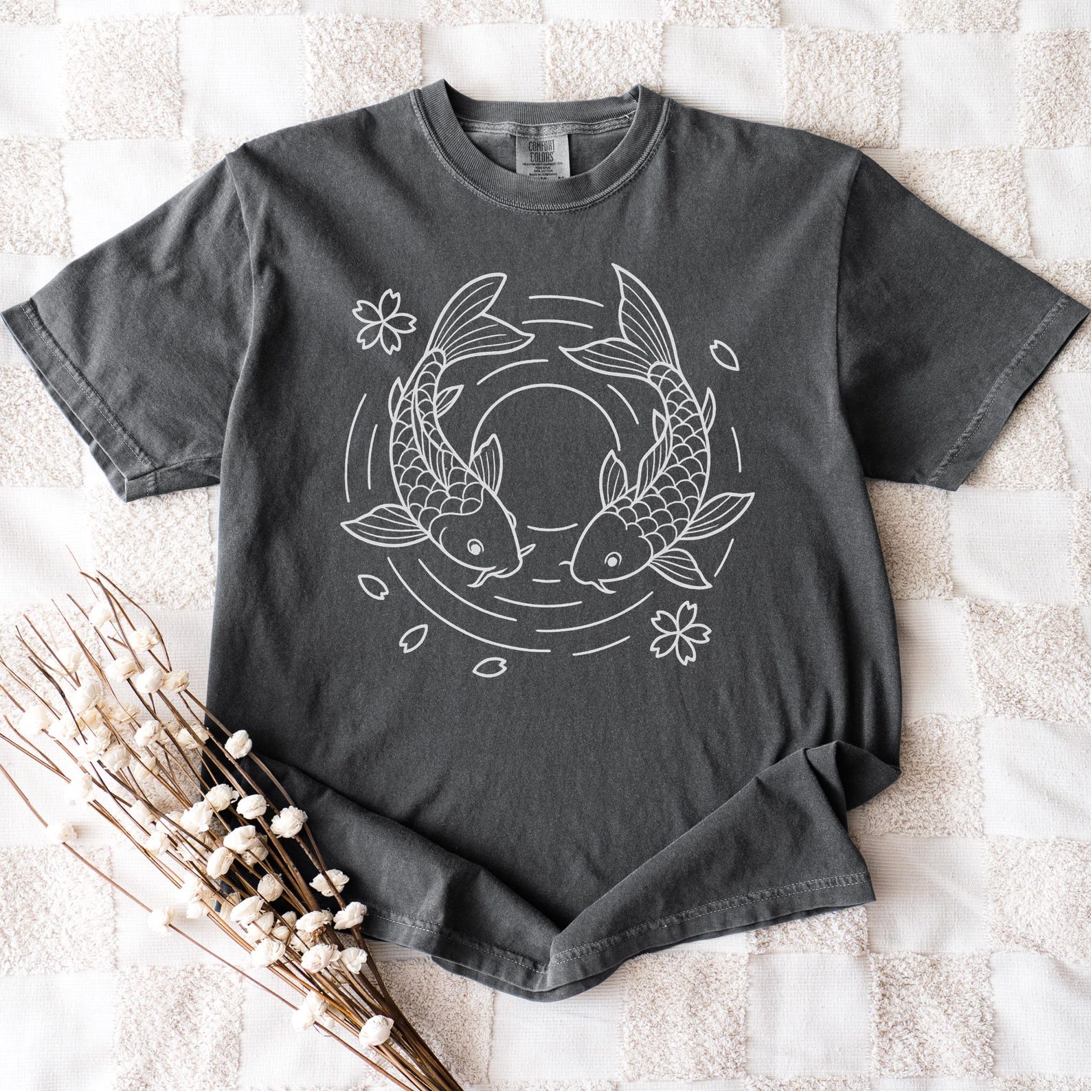 Japanese Koi Fish Graphic T-Shirt: Comfort Colors Asian Art Tee S