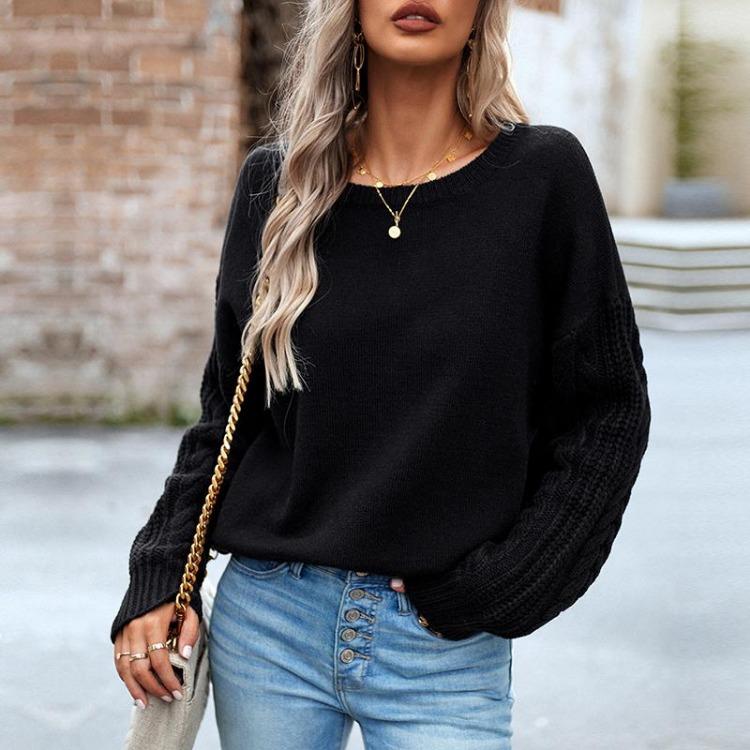 Loose Knitted Sweater Women Long Sleeve O Neck Autumn Winter Solid Color Tops