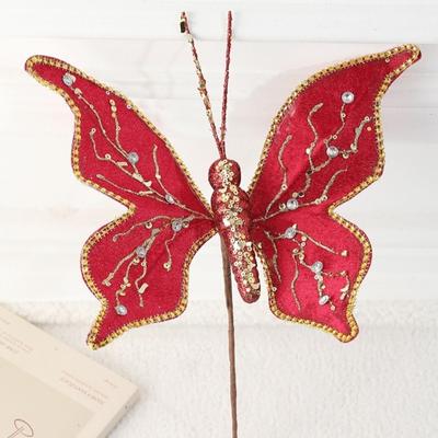 Glitter Butterfly Christmas Flower Sequins Simulated Artificial Butterfly Clip Flocking Exquisite Butterfly Pendants Home Party