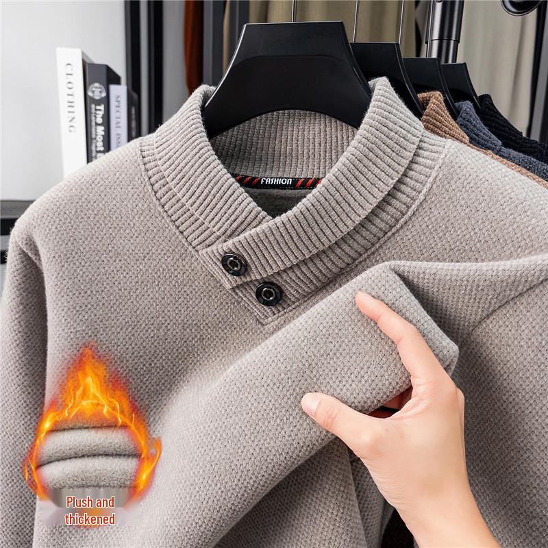 

Men s Autumn Winter Velvet-Lined Knit Sweater 2XL (150-170 lbs) брудно-білий