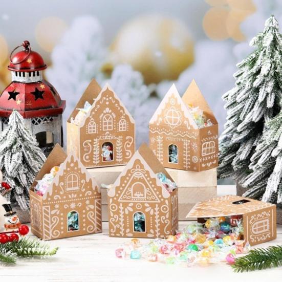 Christmas Gingerbread House Gift Box Small Christmas Candy Boxes for Cookies Chocolates Treats 3D House Shaped Paper Box for Holiday Party Favors