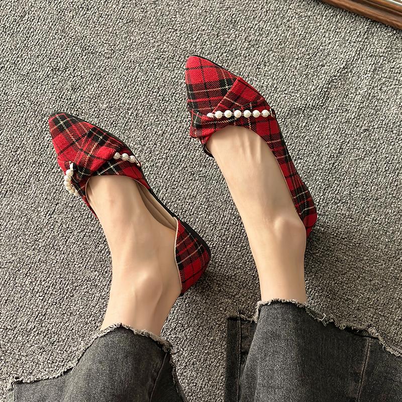Shallow Mouth Pearl Decoration Soft Korean Shoes Bow Women's Shoes Casual Shoes Pointed Beads Fashion Women's