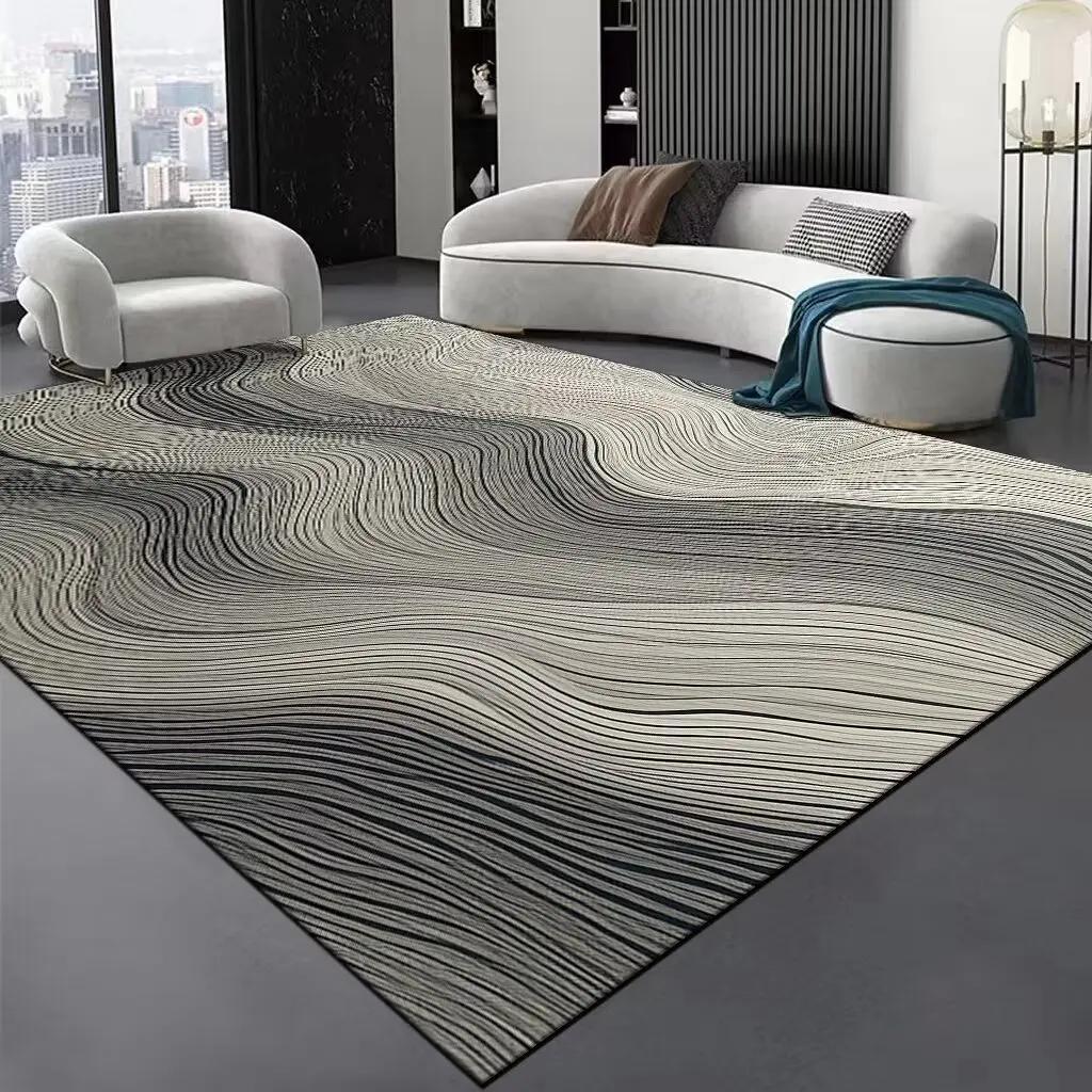 Luxury Black Stripe Large Living Room Carpet Senior Rib Decoration Parlor Sofa Area Rug Luxury Hall Carpets Washable Floor Mat