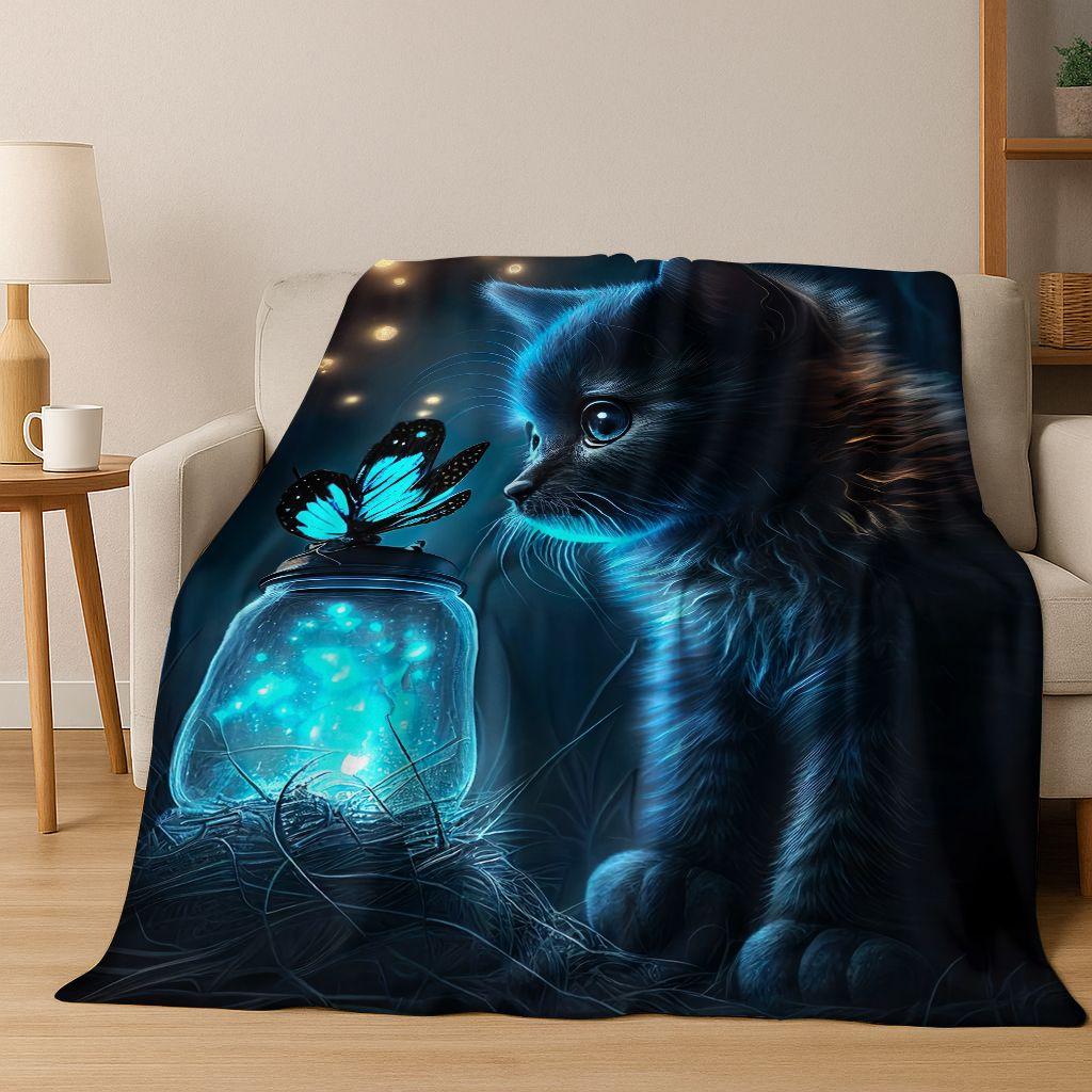 2026 Nová Roztomilá Kočka Koťátko Mňau Kreslená Flísová Přikrývka, Útulná Měkká Plédová Přikrývka pro Domov Ložnici Postel Pohovku Piknikový Potah Dětský Dárek