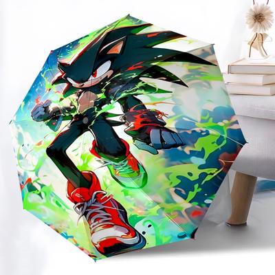 1pc Sonic the Hedgehog, Super Sonic Automatic Folding Umbrella, 8 Ribs for All-Season Use, Portable for Travel & Outdoor Activities 016